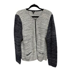 Talbots Sweater Womens Large Metallic Full Zip Career Colorblock Pockets Gray 1X